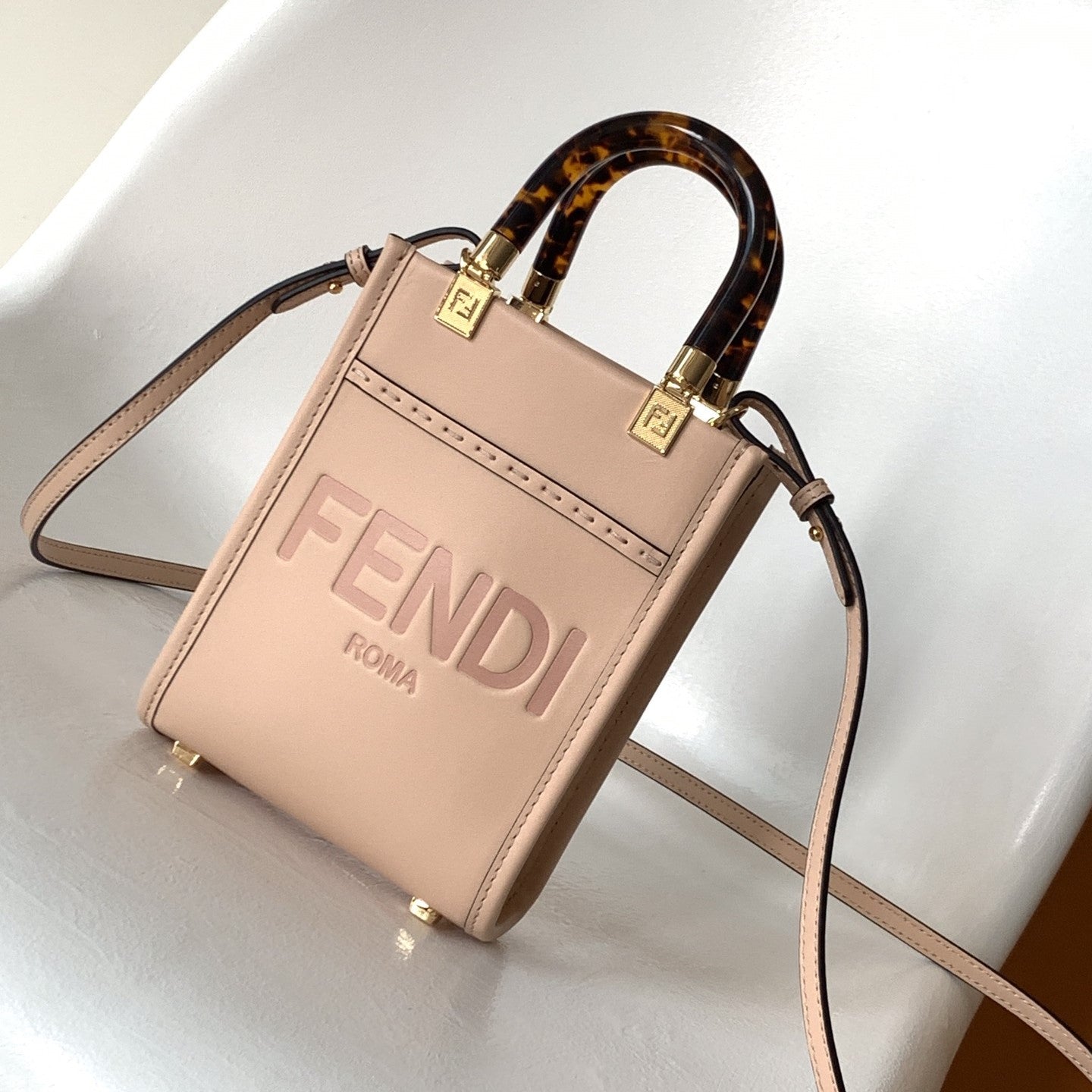Luxury FendiFend Mini Sunshine Shopper Bag 18 Peach Leather