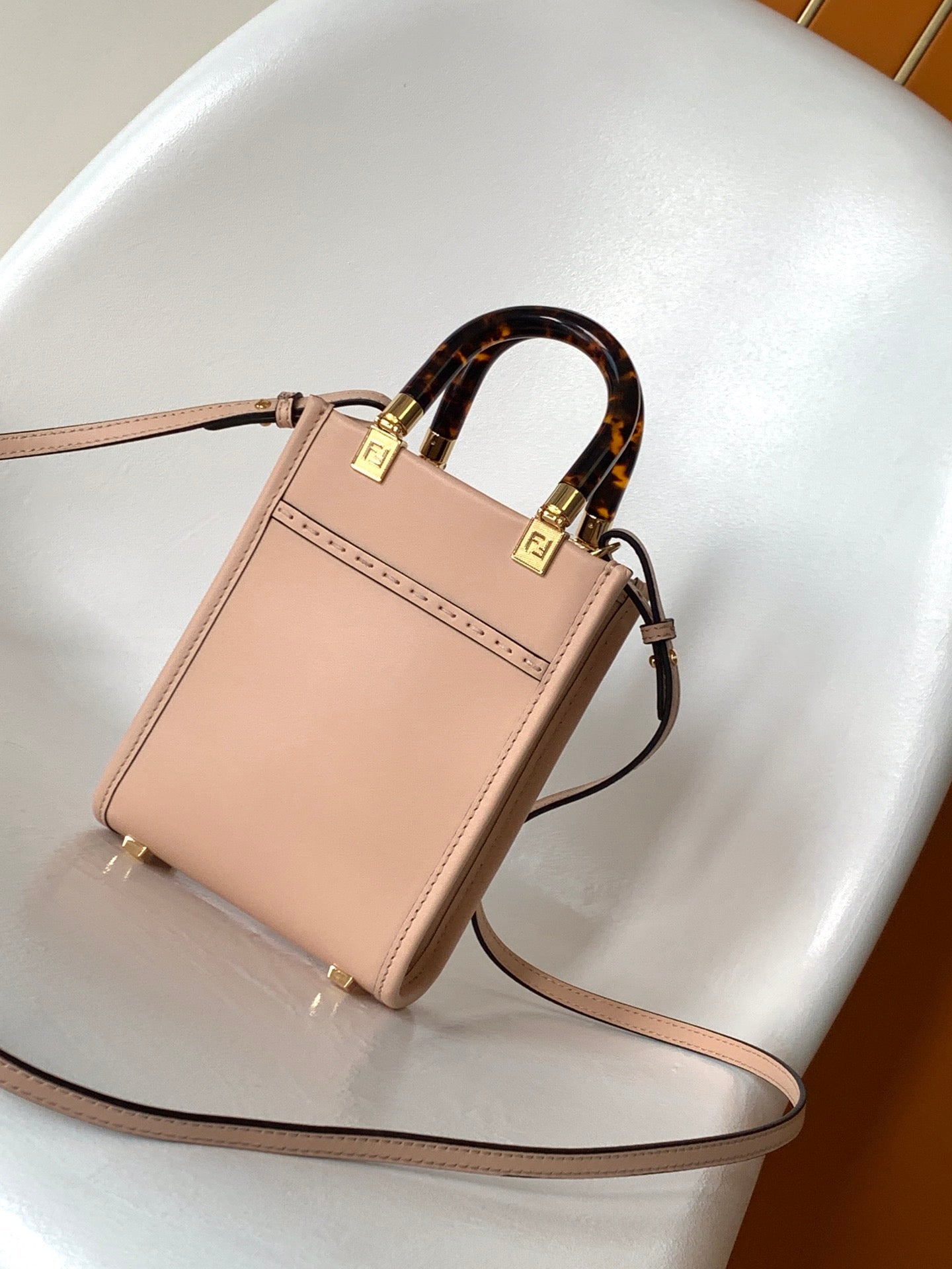 Luxury FendiFend Mini Sunshine Shopper Bag 18 Peach Leather