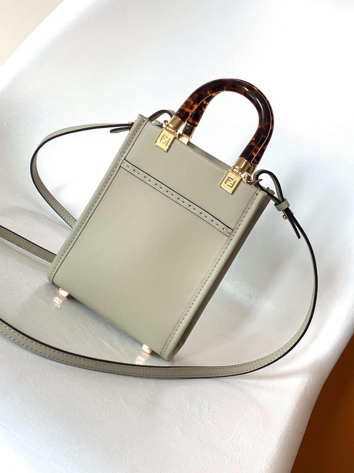 Luxury FendiFend Mini Sunshine Shopper Bag 18 Light Grey Leather