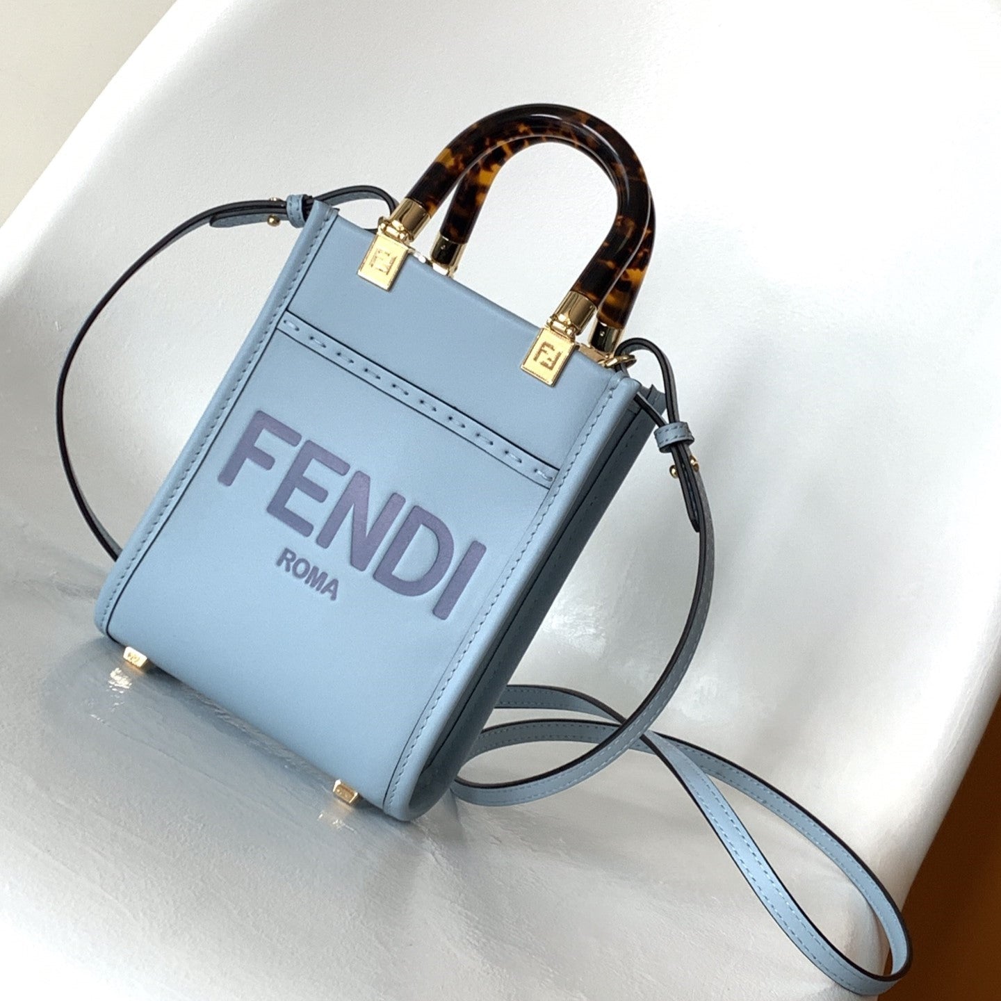 Luxury FendiFend Mini Sunshine Shopper Bag 18 Blue Leather