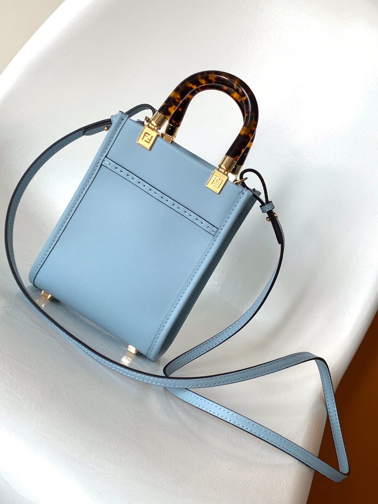 Luxury FendiFend Mini Sunshine Shopper Bag 18 Blue Leather