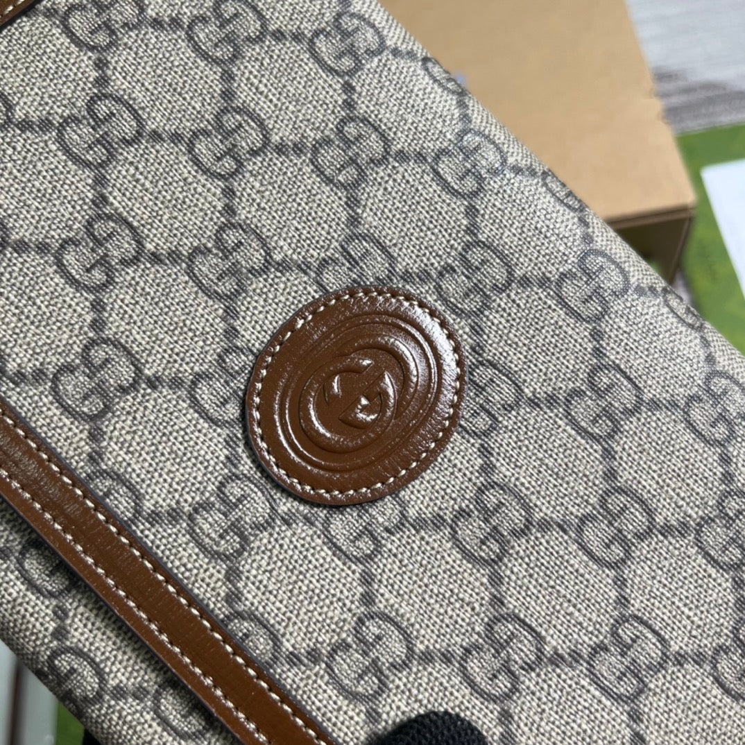 Luxury Gucci GG CLASP CLUTCH 20 IN BEIGE CANVAS AND BROWN CALFSKIN