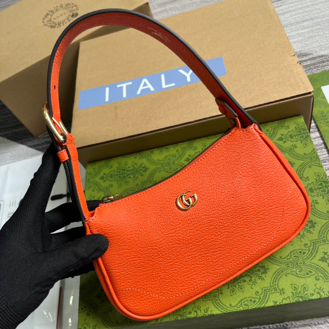 Luxury Gucci APHRODITE MINI 21 SHOULDER BAG IN ORANGE RED CALFSKIN