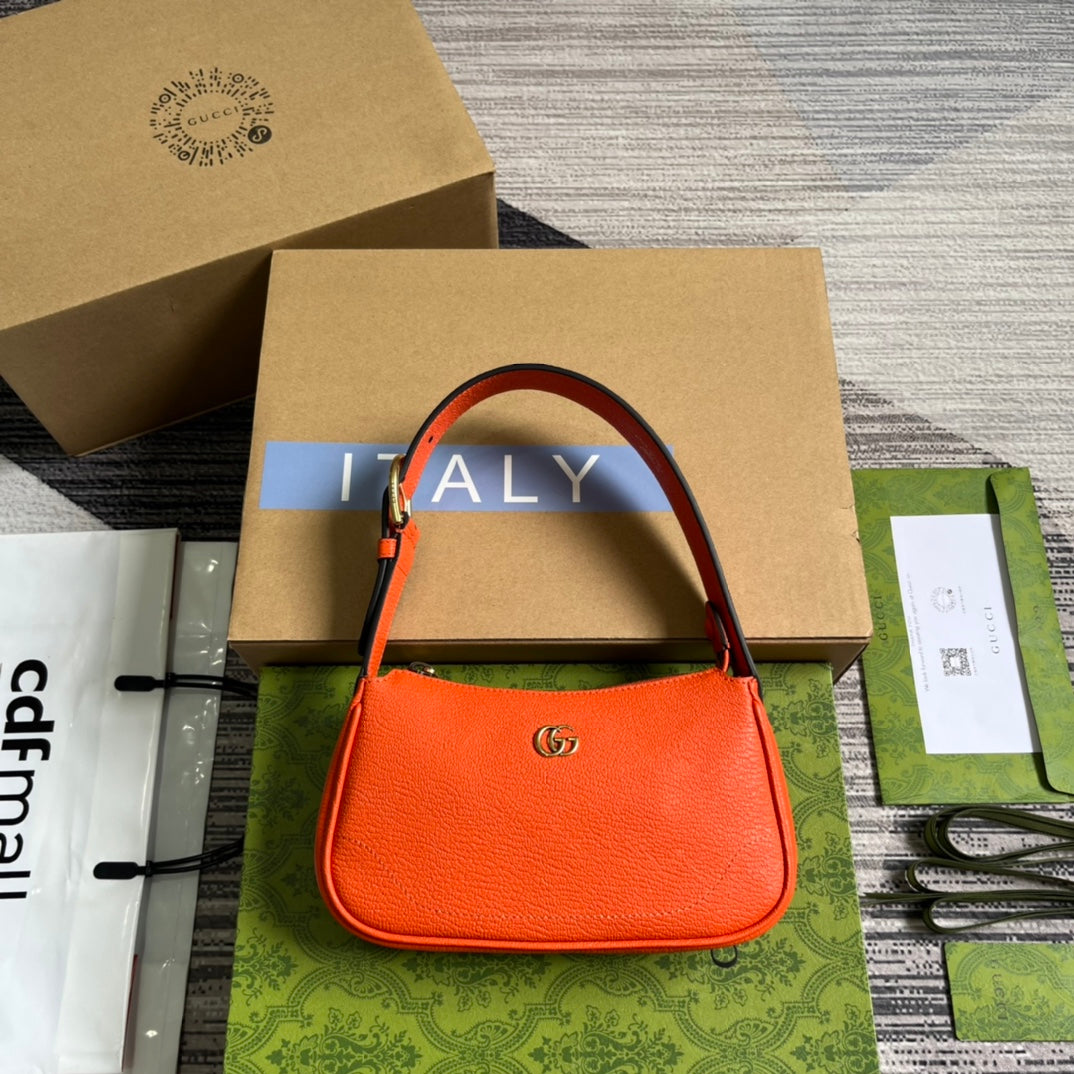 Luxury Gucci APHRODITE MINI 21 SHOULDER BAG IN ORANGE RED CALFSKIN