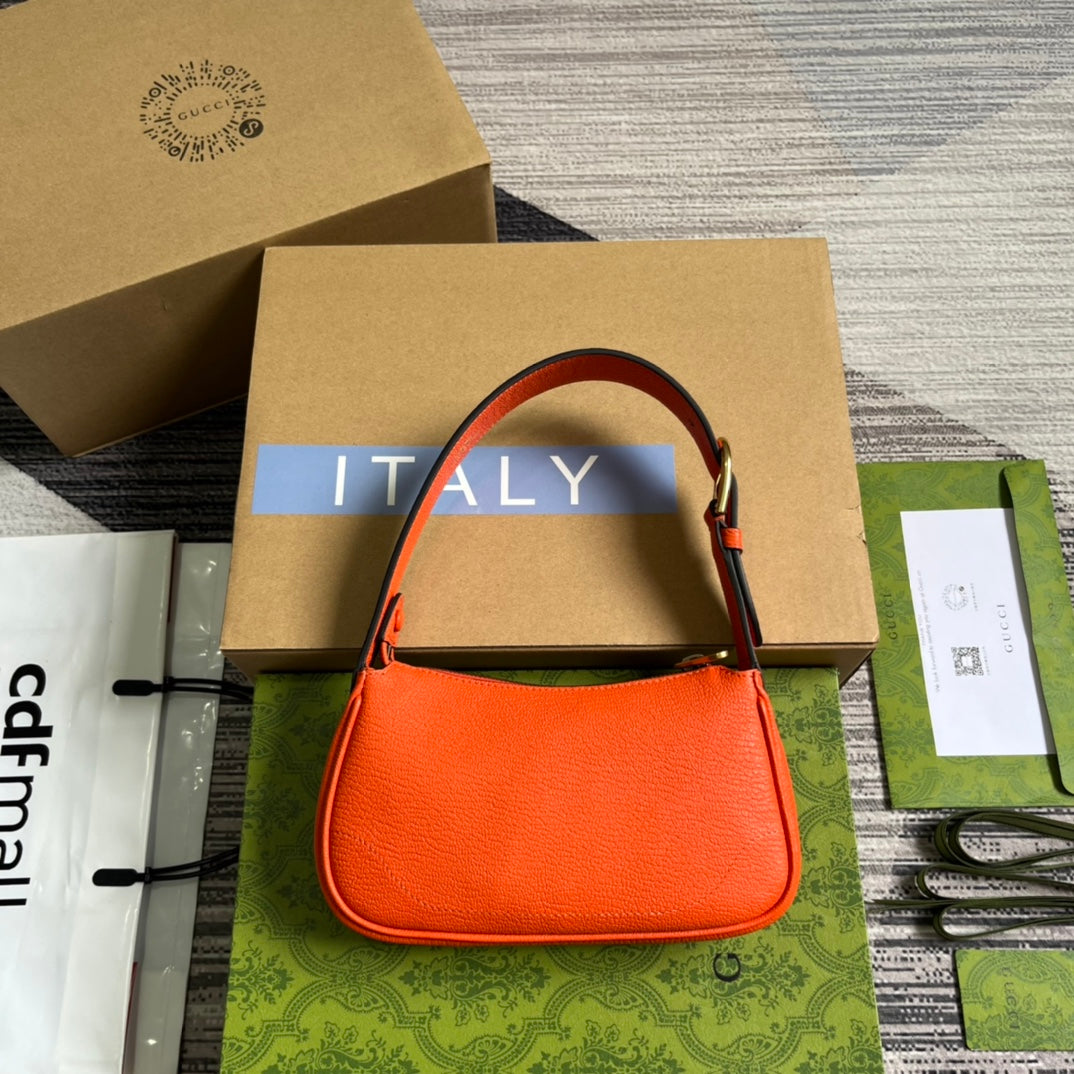 Luxury Gucci APHRODITE MINI 21 SHOULDER BAG IN ORANGE RED CALFSKIN