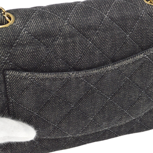 CHANEL 2001-2003 Classic Flap Mini Square 17 Black Denim 88001