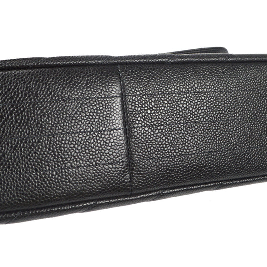 CHANEL 1994-1996 Diagonal Stitch Straight Flap Jumbo Black Caviar 88112