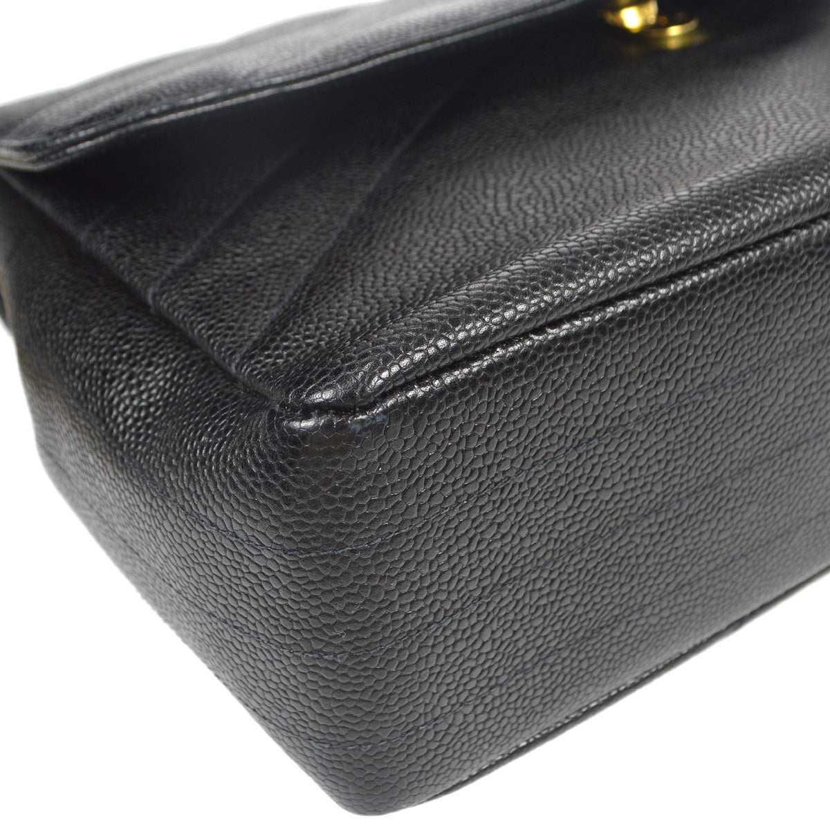CHANEL 1994-1996 Diagonal Stitch Straight Flap Jumbo Black Caviar 88112