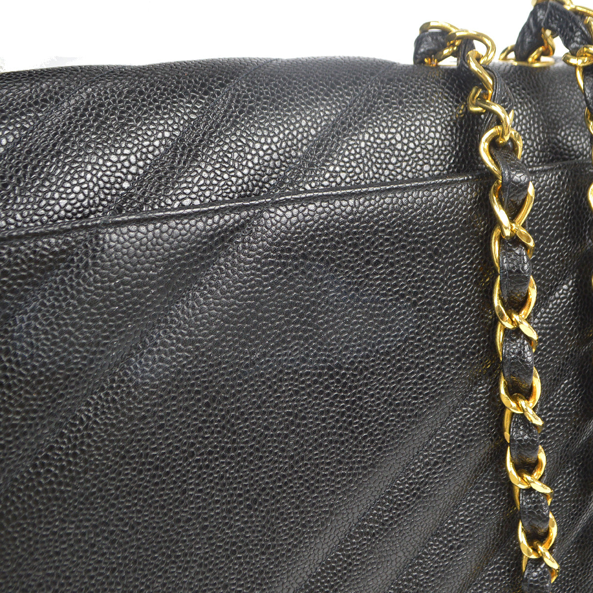 CHANEL 1994-1996 Diagonal Stitch Straight Flap Jumbo Black Caviar 88112