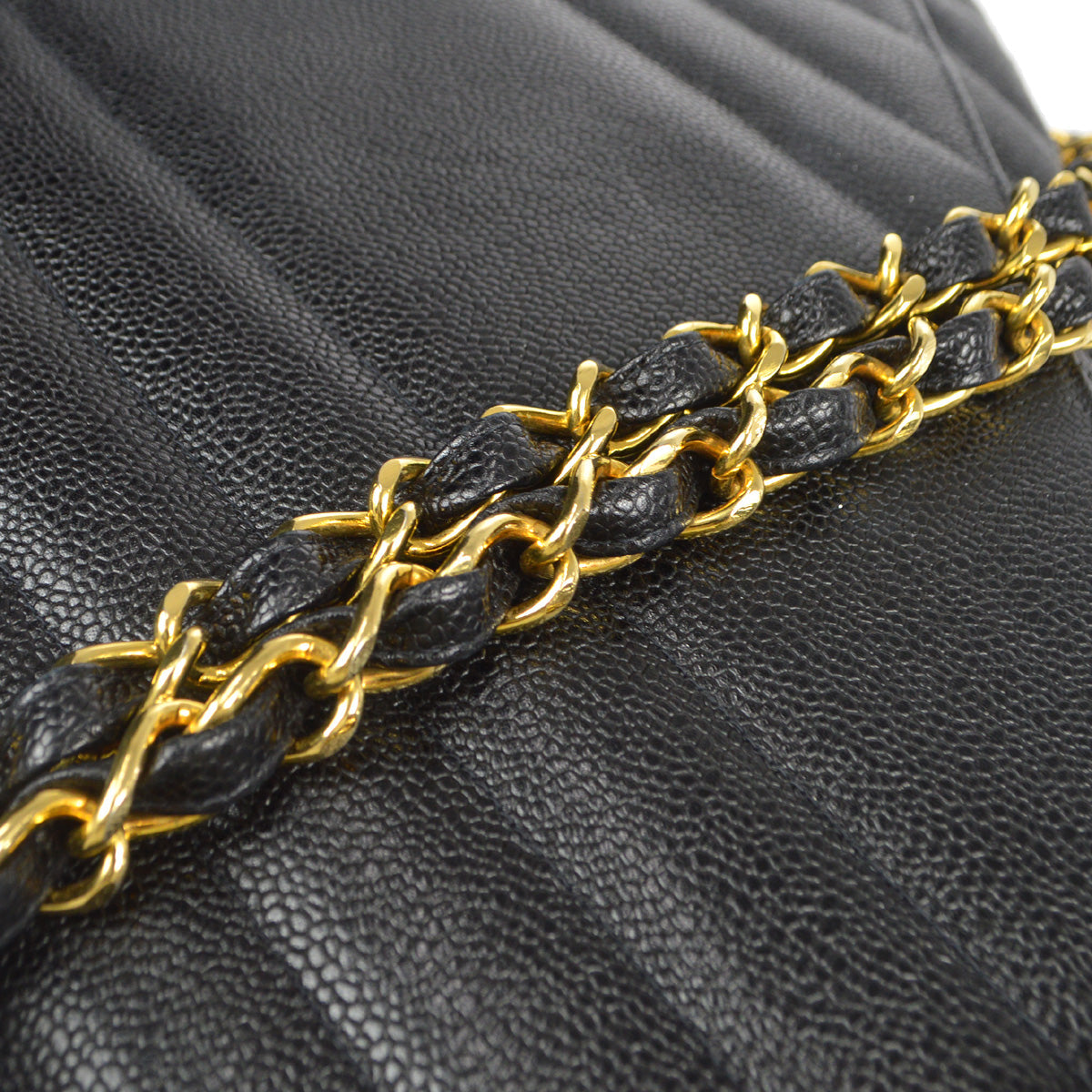 CHANEL 1994-1996 Diagonal Stitch Straight Flap Jumbo Black Caviar 88112