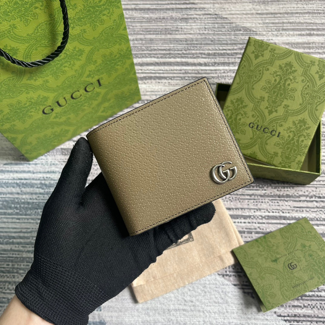 Luxury Gucci GG MARMONT 11 BIFOLD WALLET IN MOCHA BROWN CALFSKIN