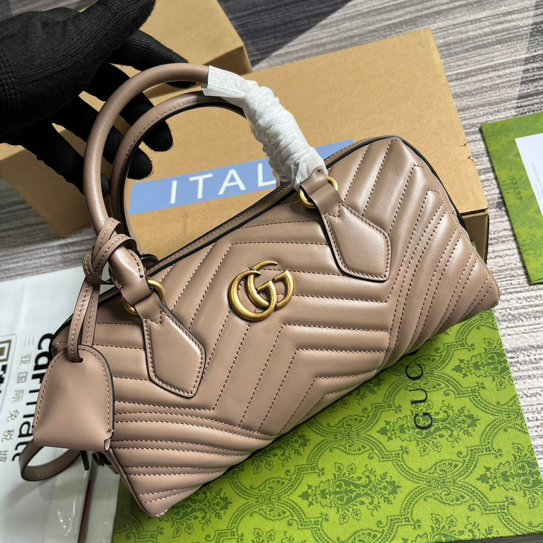 Luxury Gucci GG MARMONT MATELASSE 27 HANDBAG BEIGE CALFSKIN