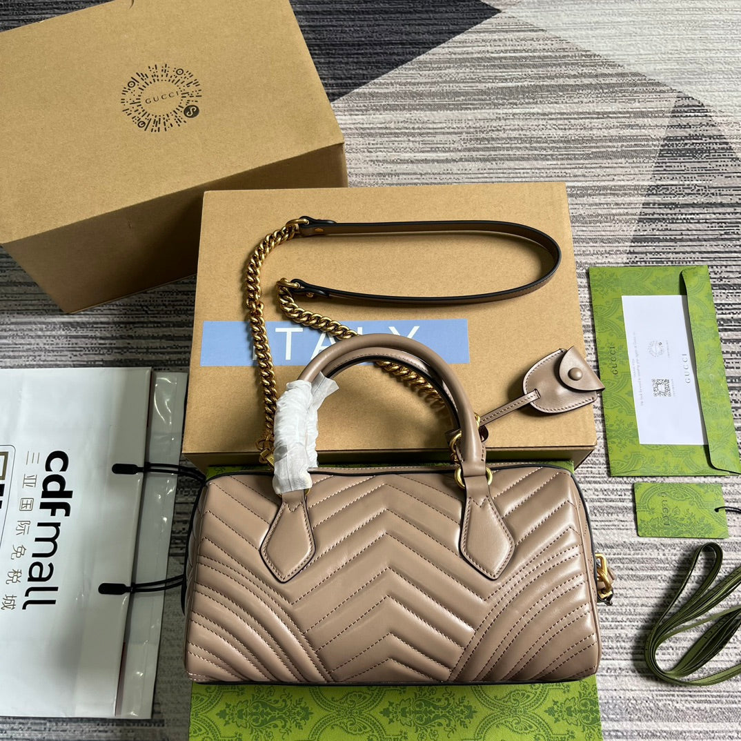 Luxury Gucci GG MARMONT MATELASSE 27 HANDBAG BEIGE CALFSKIN