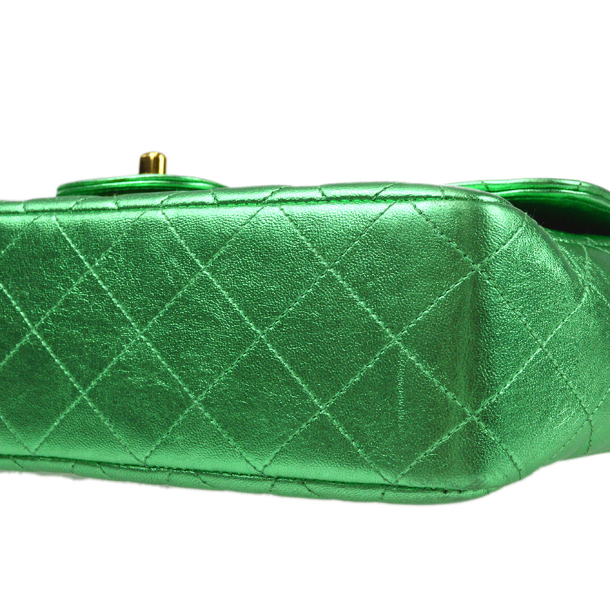 CHANEL 1994 Classic Flap Handbag Medium Metallic Green Lambskin 66857