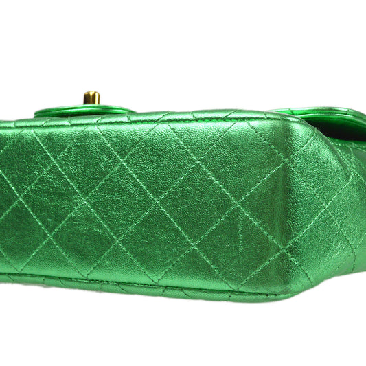 CHANEL 1994 Classic Flap Handbag Medium Metallic Green Lambskin 66857