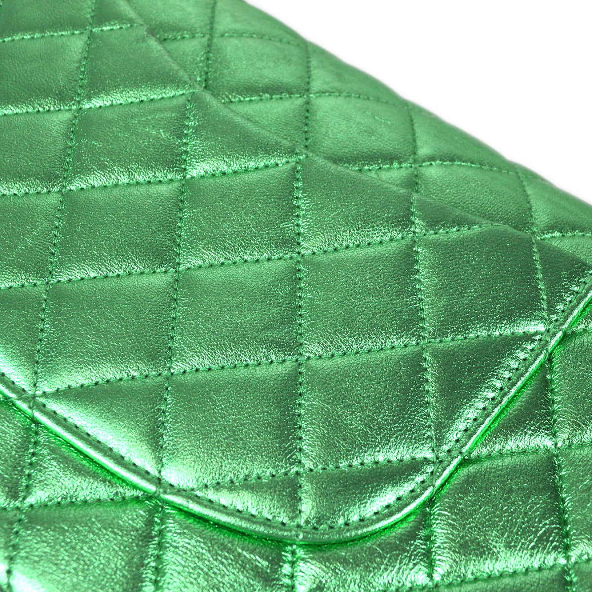 CHANEL 1994 Classic Flap Handbag Medium Metallic Green Lambskin 66857