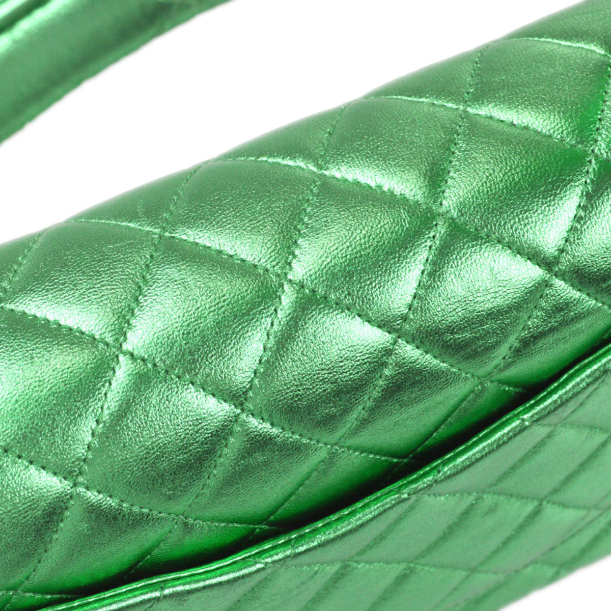 CHANEL 1994 Classic Flap Handbag Medium Metallic Green Lambskin 66857