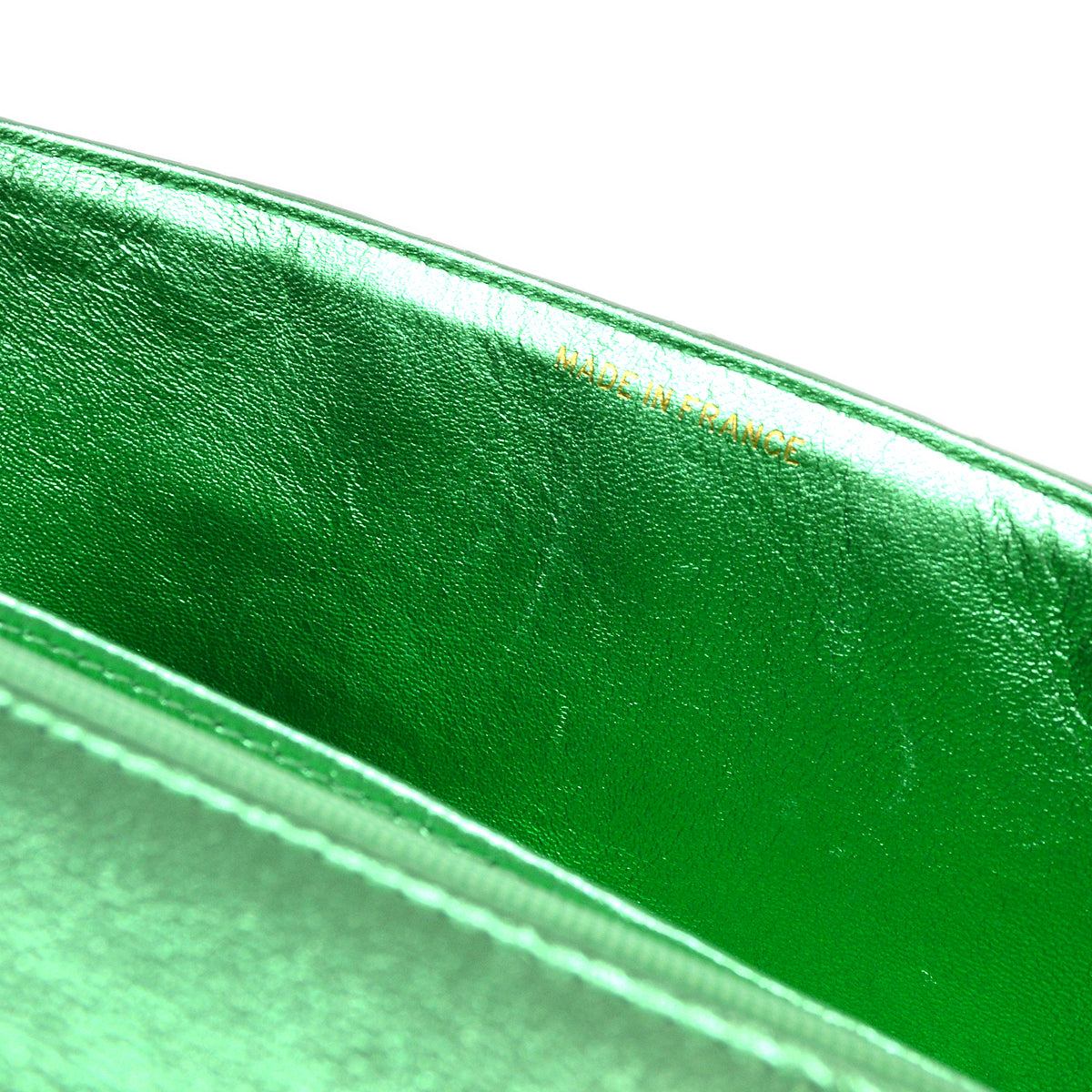 CHANEL 1994 Classic Flap Handbag Medium Metallic Green Lambskin 66857