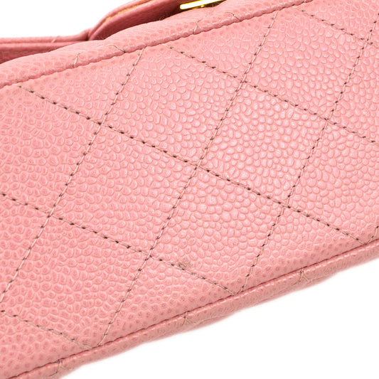 CHANEL Classic Double Flap Medium Shoulder Bag Pink Caviar 87881