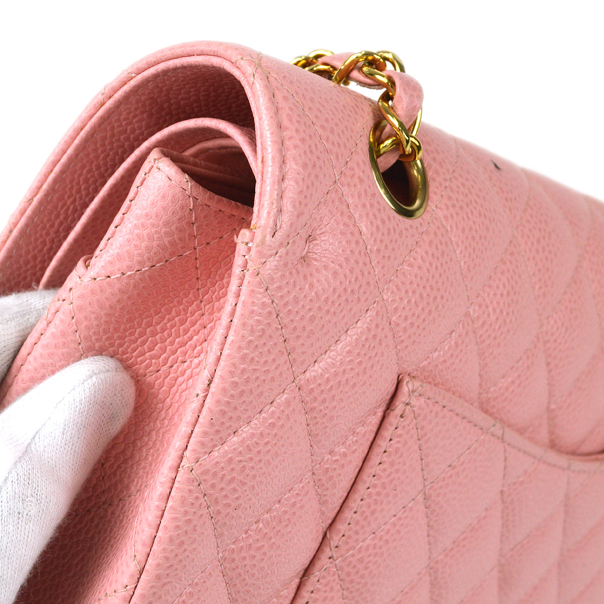 CHANEL Classic Double Flap Medium Shoulder Bag Pink Caviar 87881