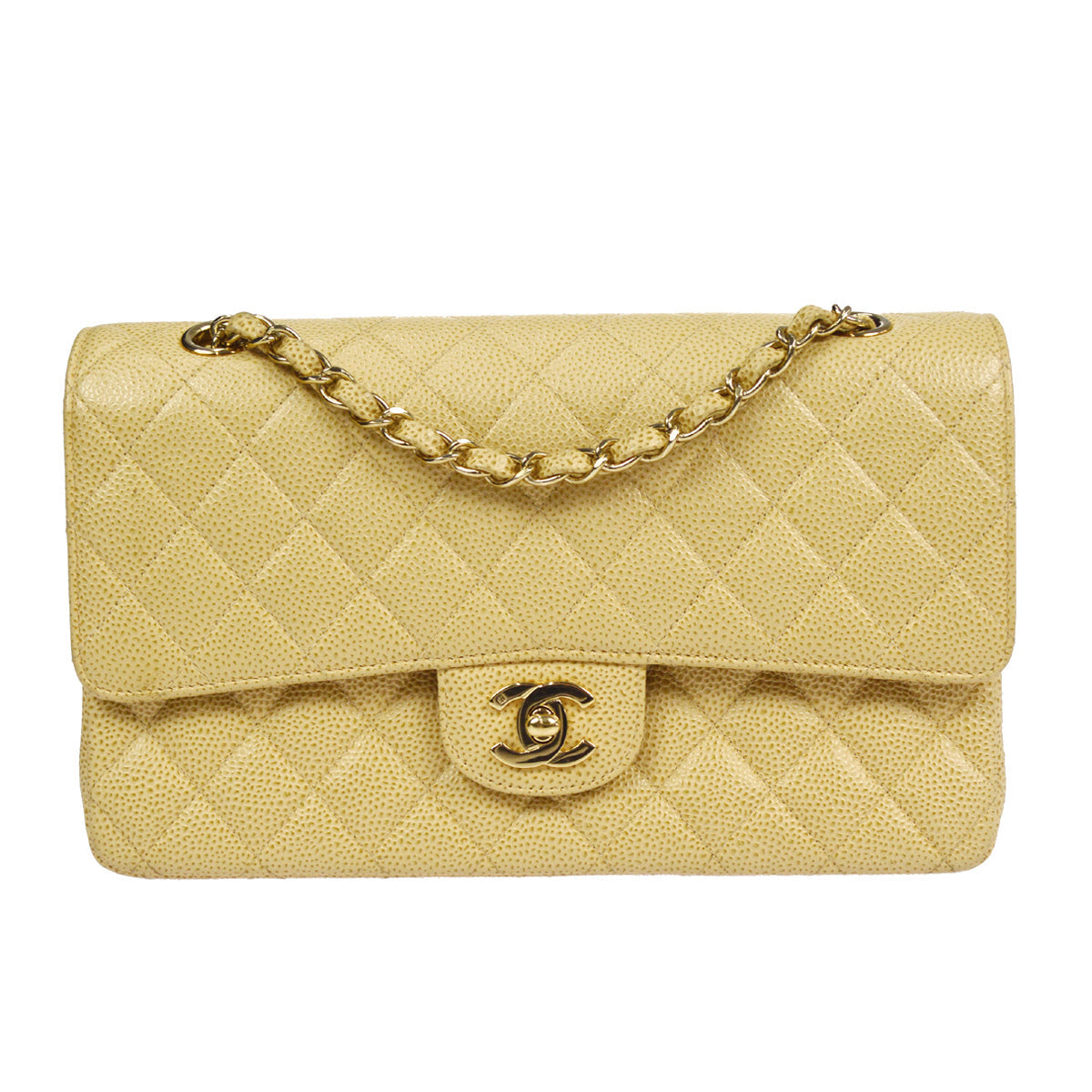CHANEL 2001-2003 Classic Double Flap Medium Beige Caviar 87886