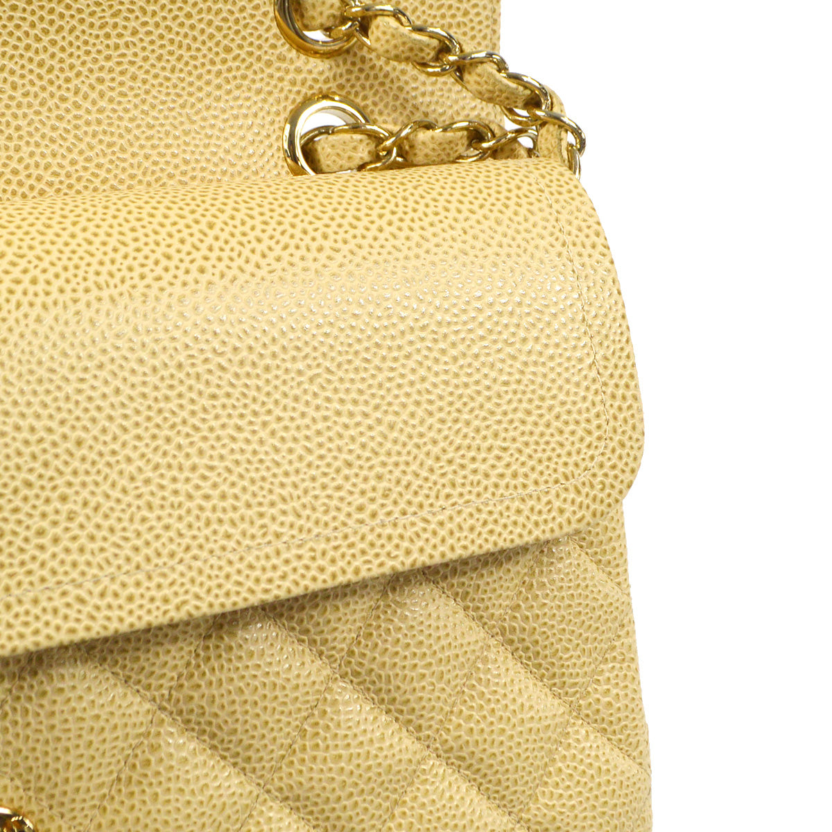 CHANEL 2001-2003 Classic Double Flap Medium Beige Caviar 87886