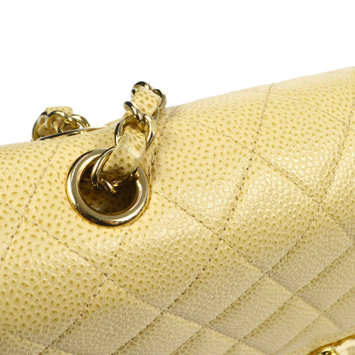 CHANEL 2001-2003 Classic Double Flap Medium Beige Caviar 87886