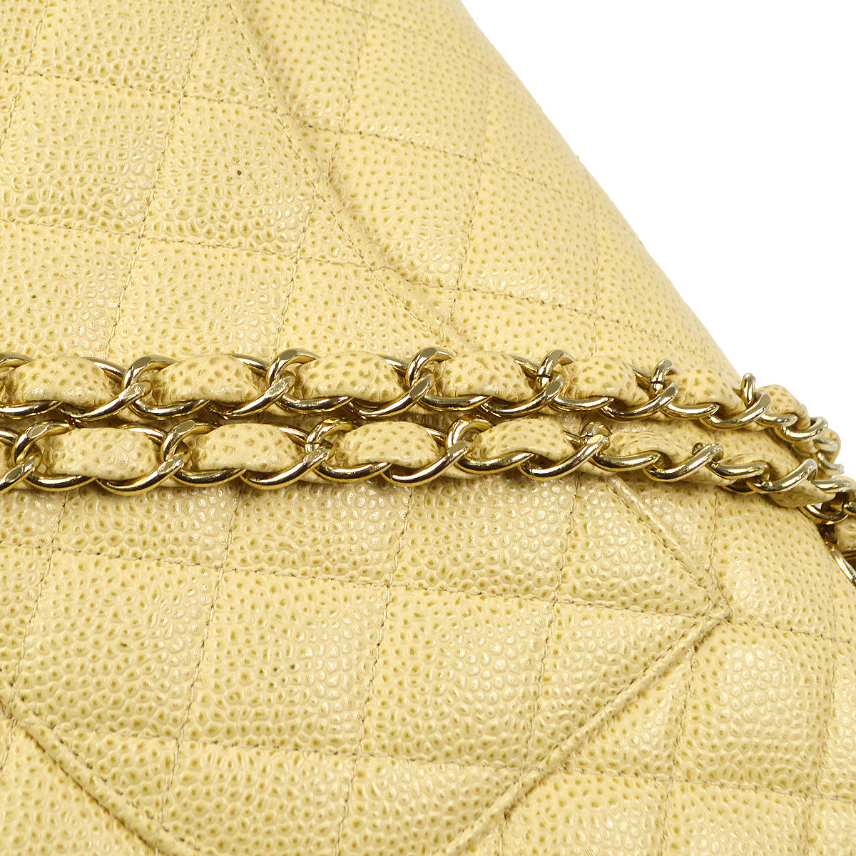 CHANEL 2001-2003 Classic Double Flap Medium Beige Caviar 87886