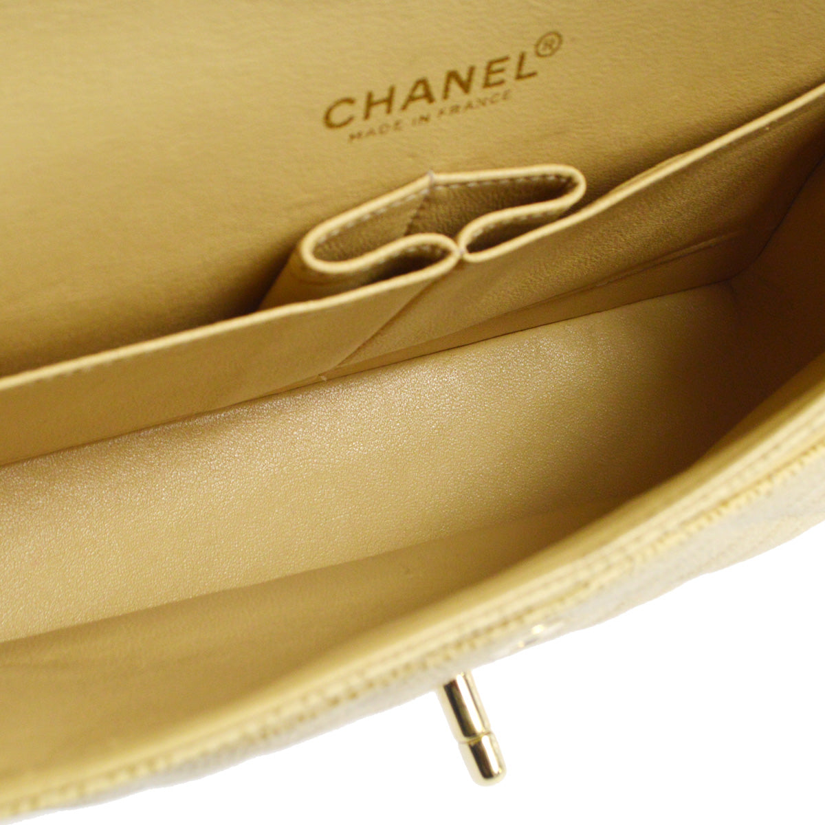 CHANEL 2001-2003 Classic Double Flap Medium Beige Caviar 87886