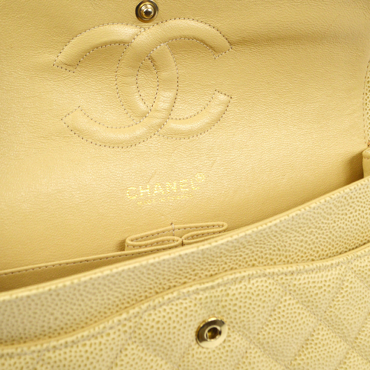 CHANEL 2001-2003 Classic Double Flap Medium Beige Caviar 87886