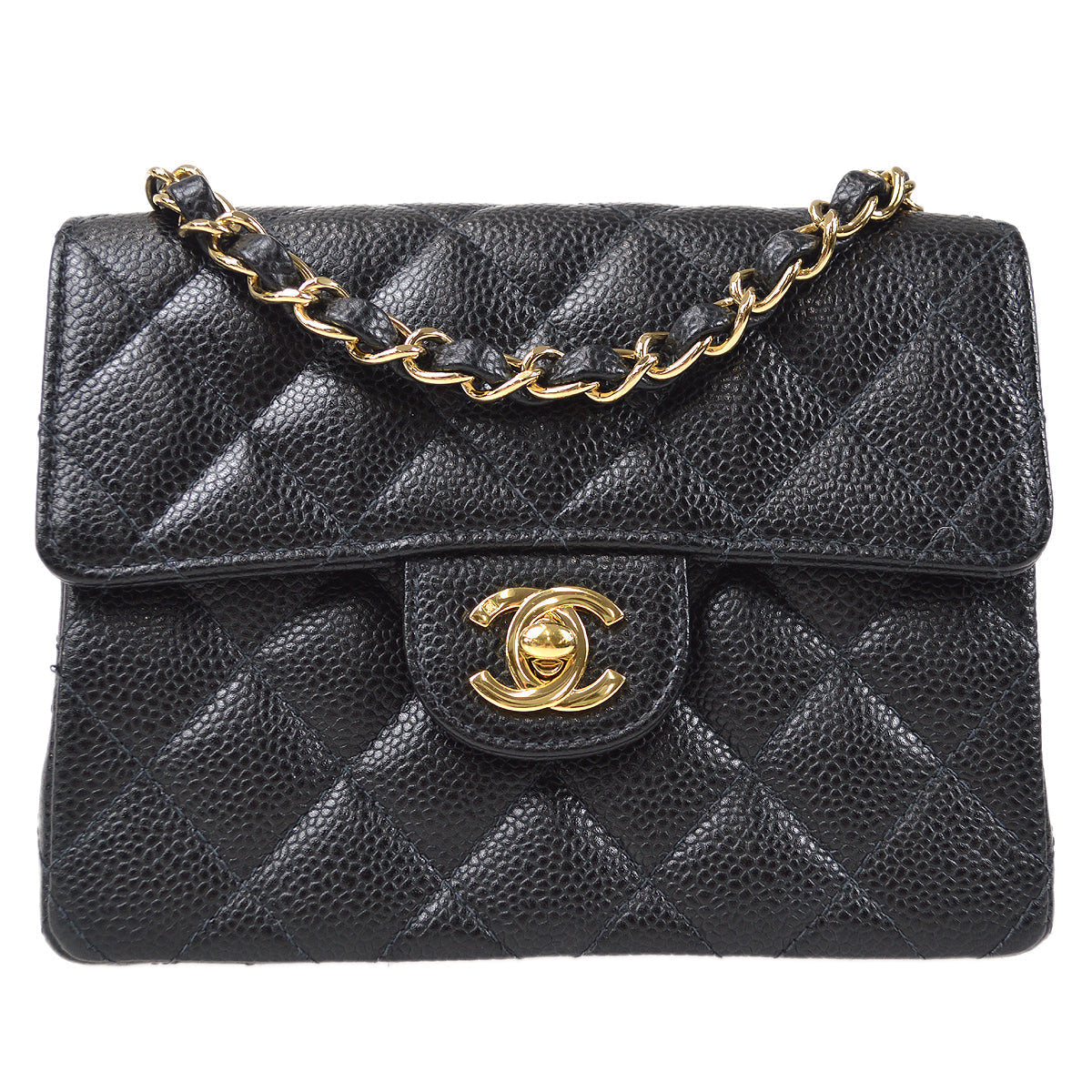 CHANEL 2003-2004 Classic Flap Mini Square 17 Black Caviar 87888