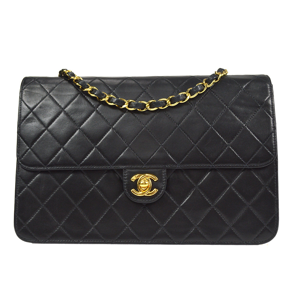 CHANEL 2000-2001 Turnlock Half Flap Medium Black Lambskin 96826