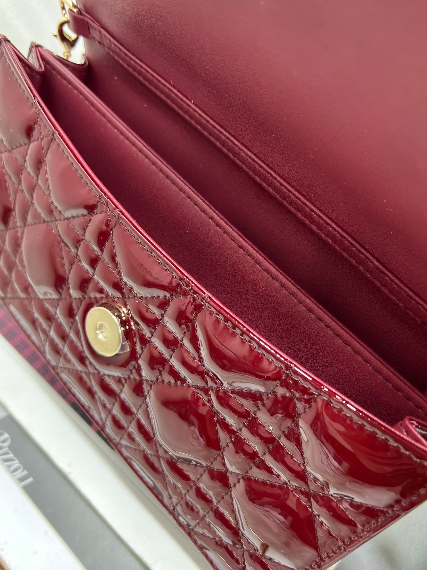 Luxury Diormy mini 21 burgundy patent lambskin