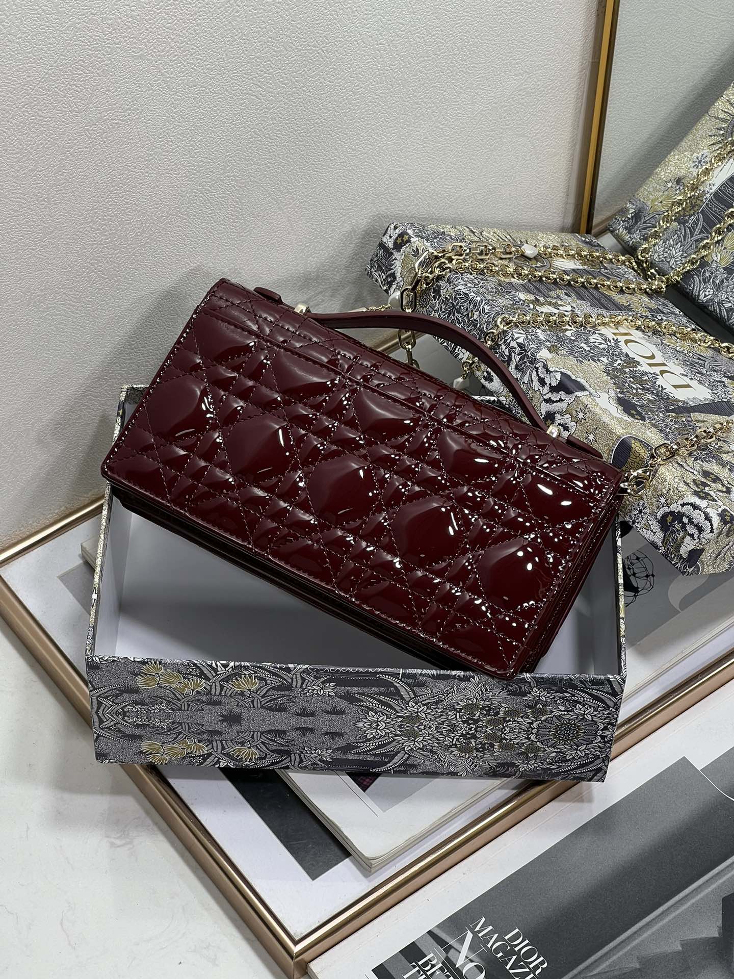 Luxury Diormy mini 21 burgundy patent lambskin