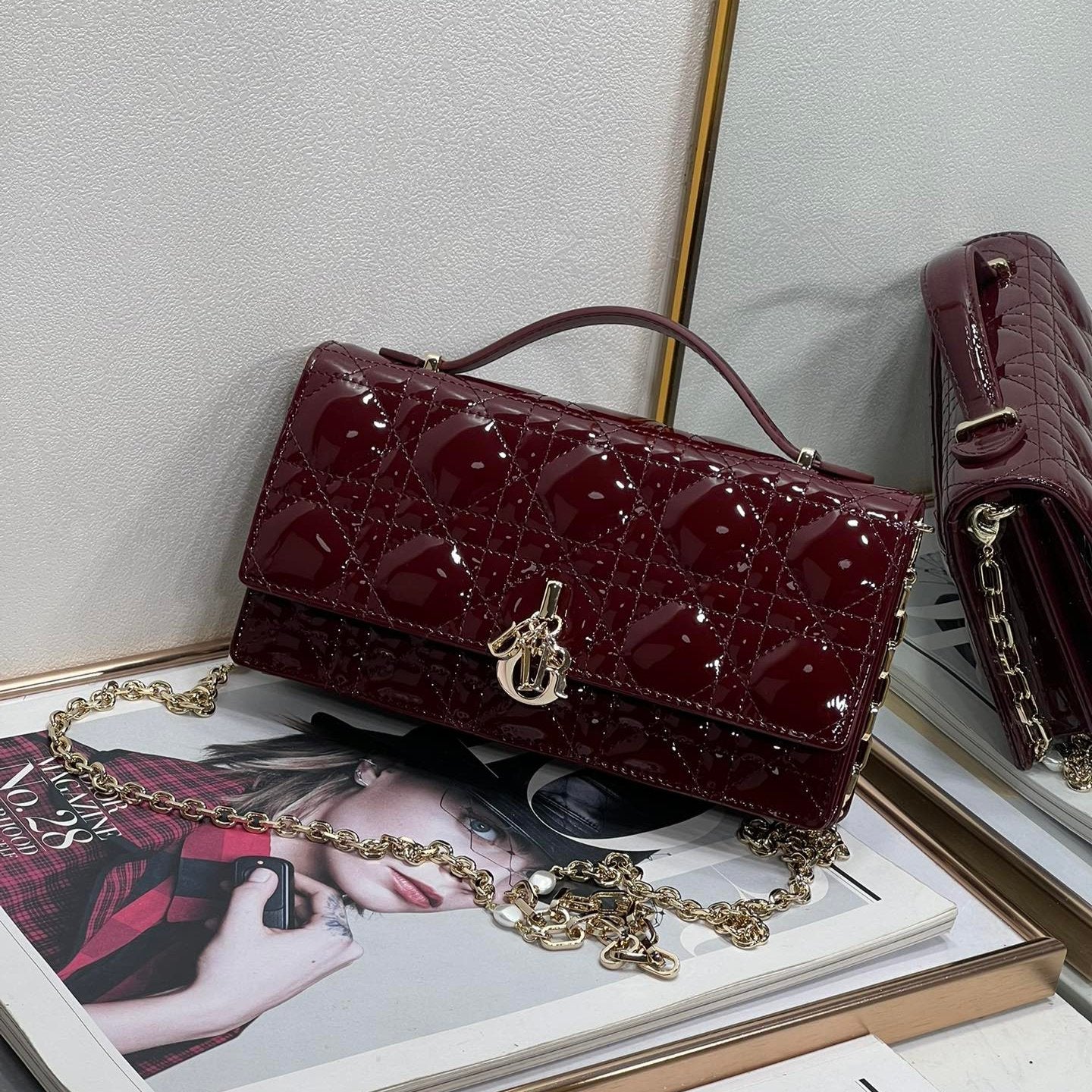 Luxury Diormy mini 21 burgundy patent lambskin