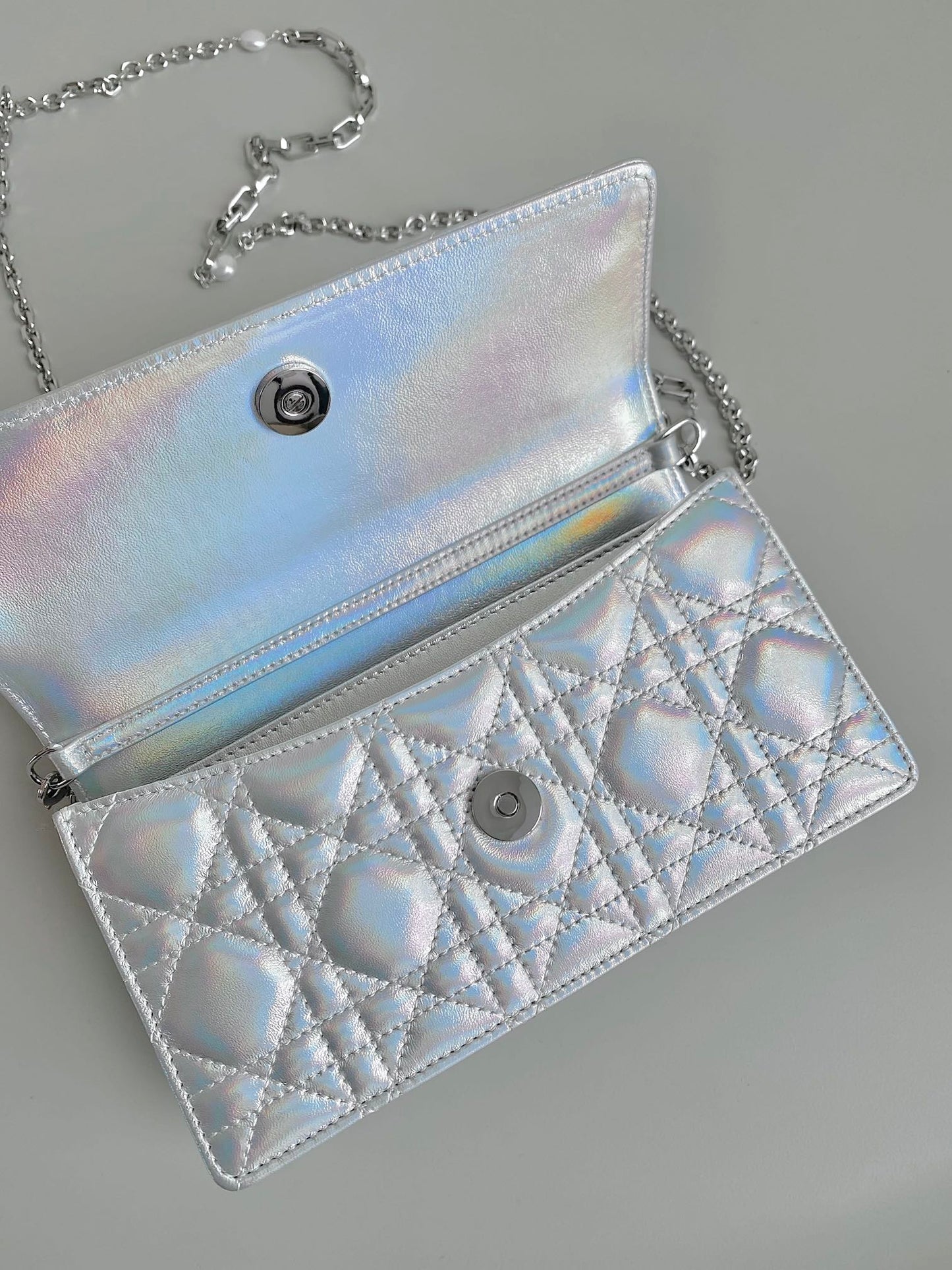 Luxury DiorLADY 21 CHAIN BAG IN SILVER LAMBSKIN