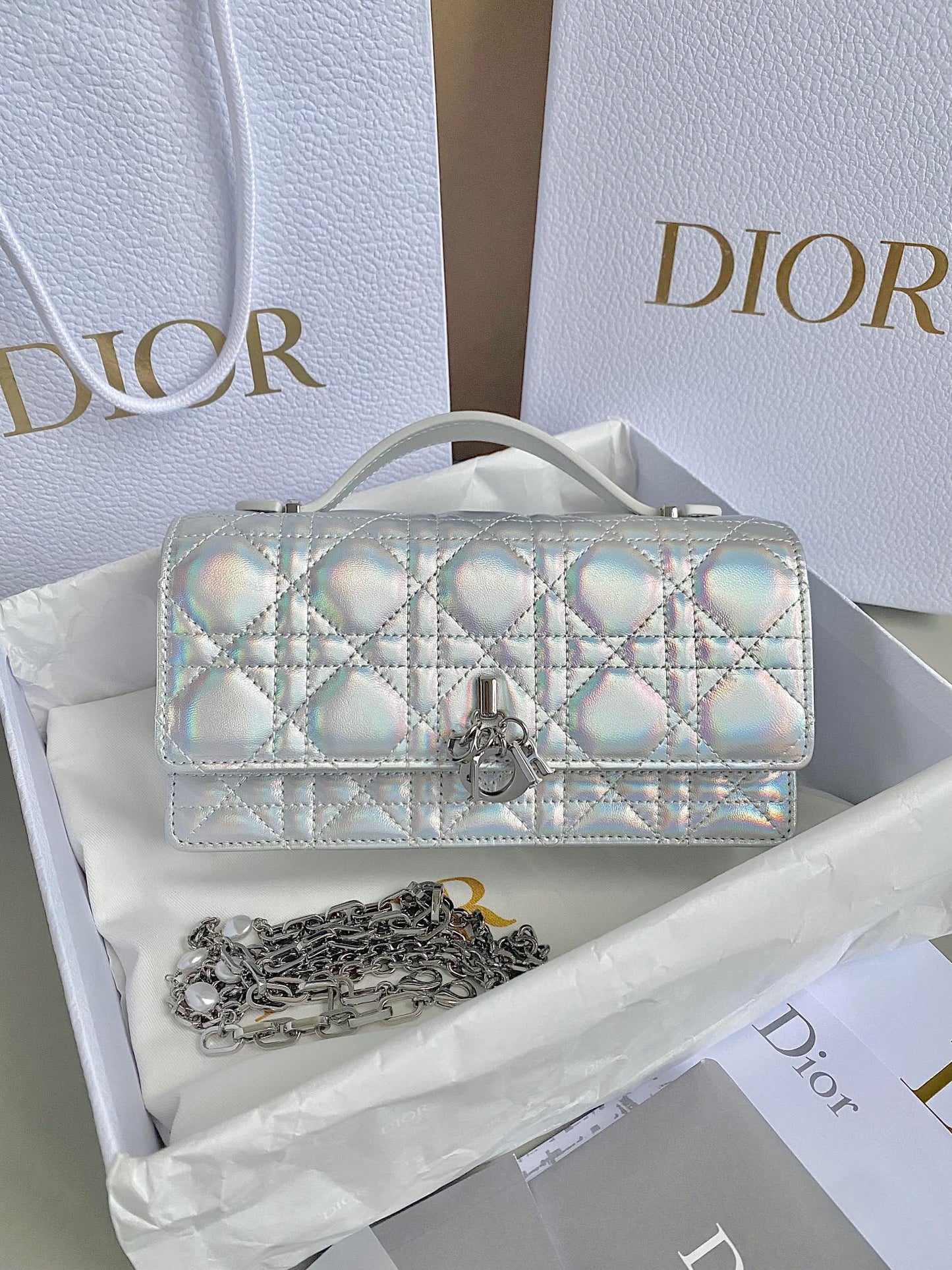 Luxury DiorLADY 21 CHAIN BAG IN SILVER LAMBSKIN