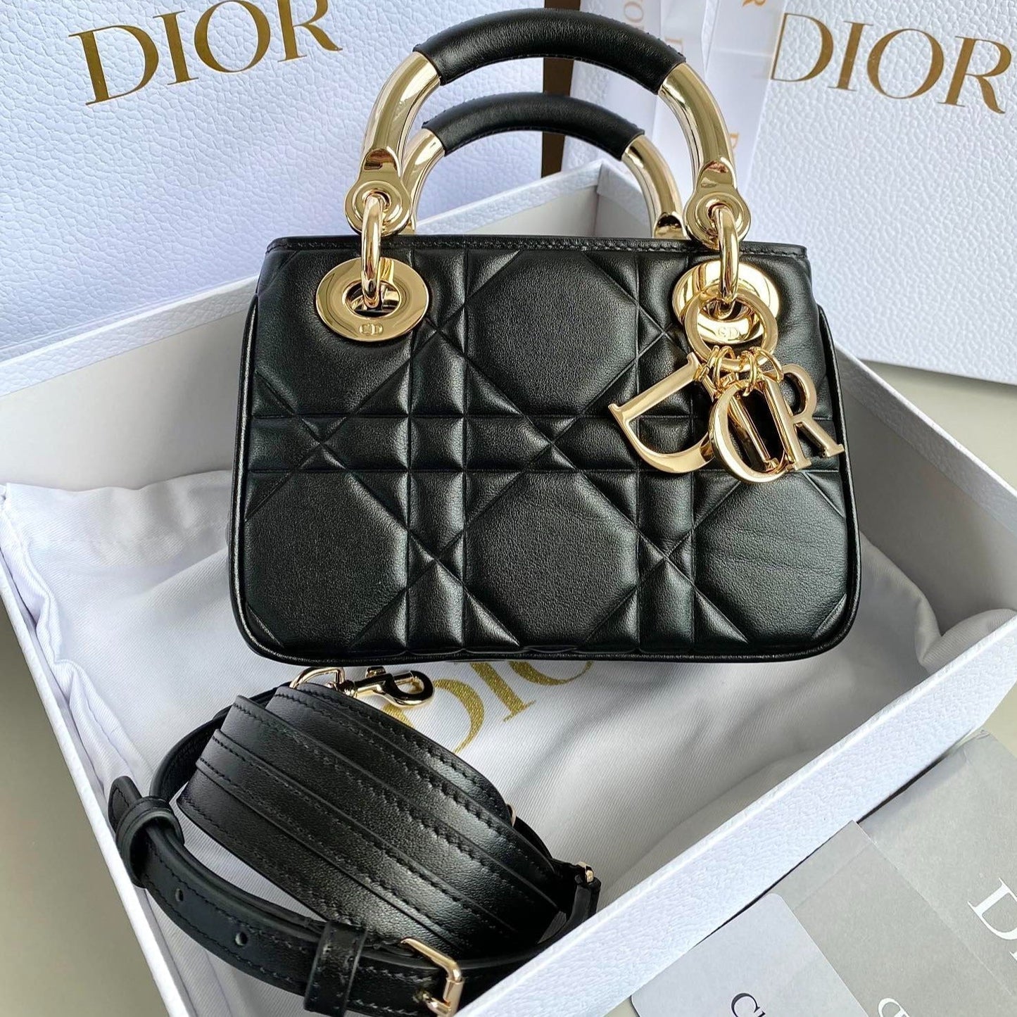 Luxury DiorMINI LADY 19 BAG IN BLACK LAMBSKIN