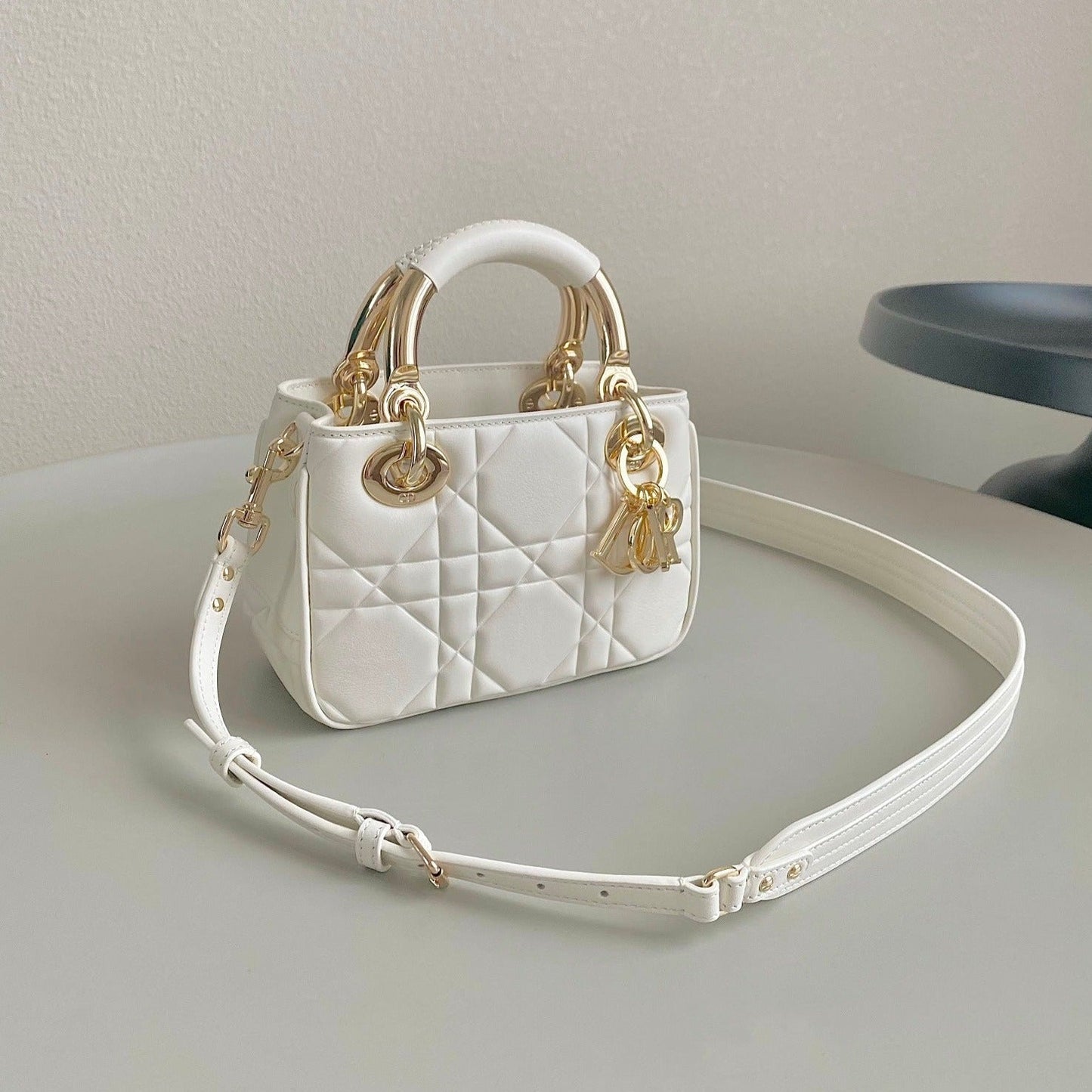 Luxury DiorMINI LADY 19 IN WHITE LAMBSKIN