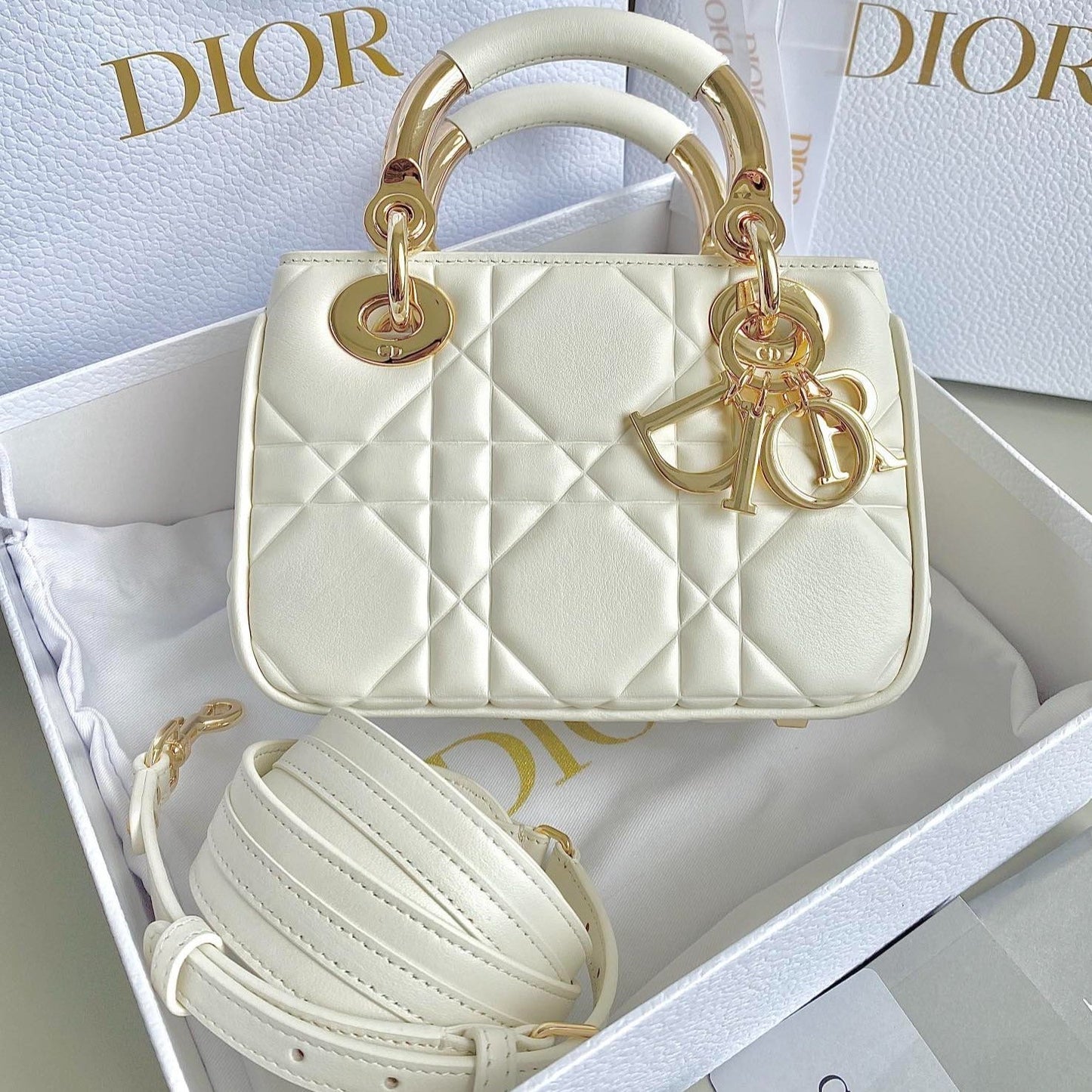 Luxury DiorMINI LADY 19 IN WHITE LAMBSKIN