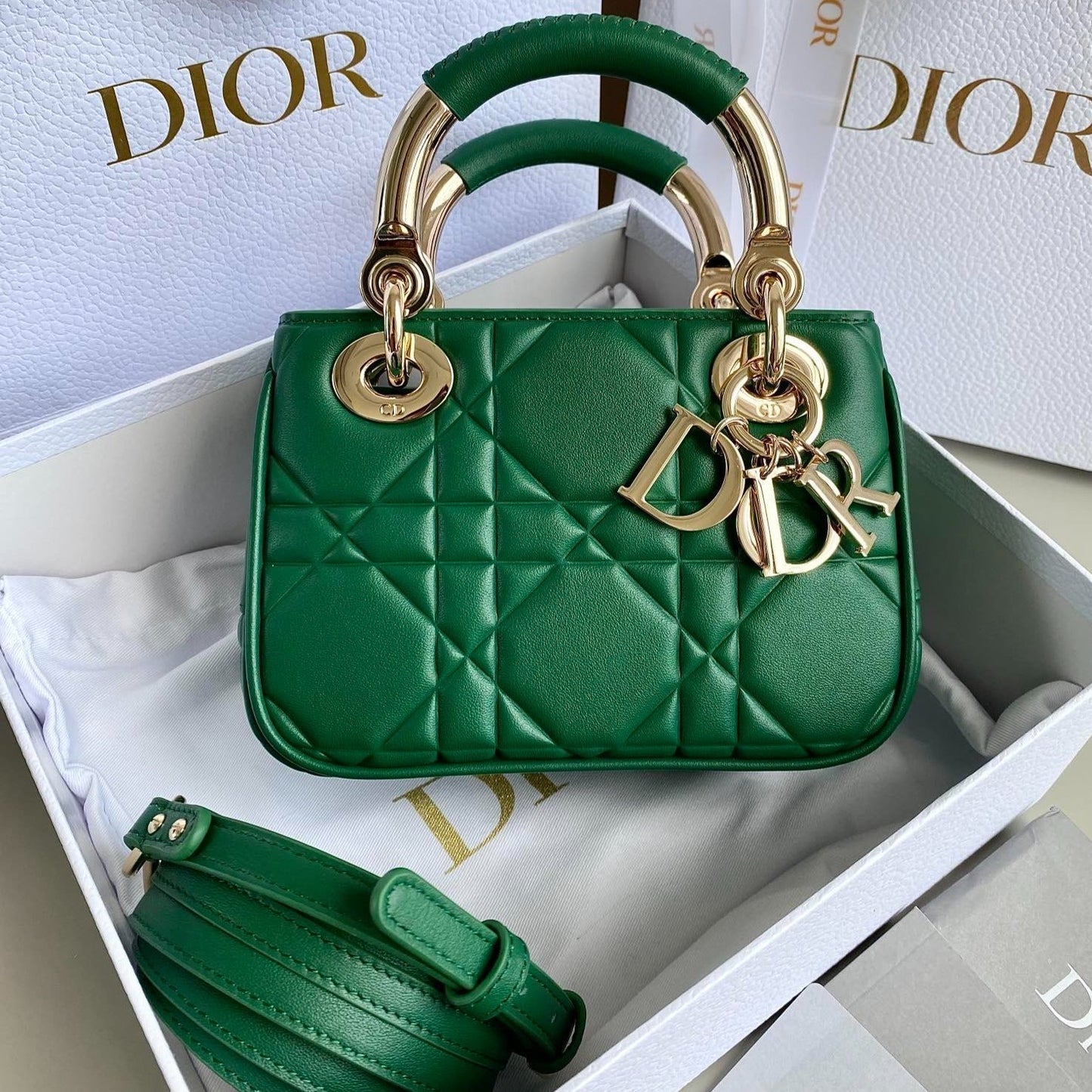 Luxury DiorMINI LADY 19 IN FOREST GREEN LAMBSKIN