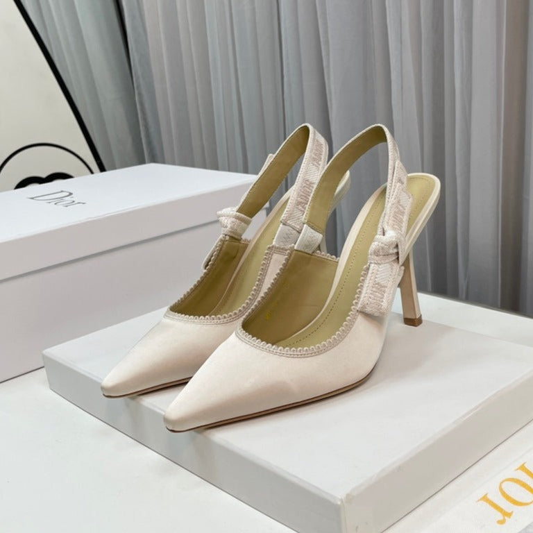 Luxury Diorslingback pumps 95 white silk fabric