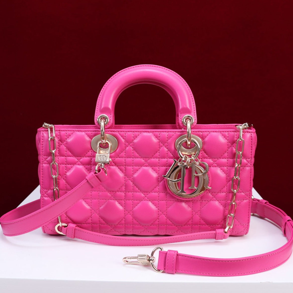 Luxury Diormedium lady d-joy 26 pink lambskin