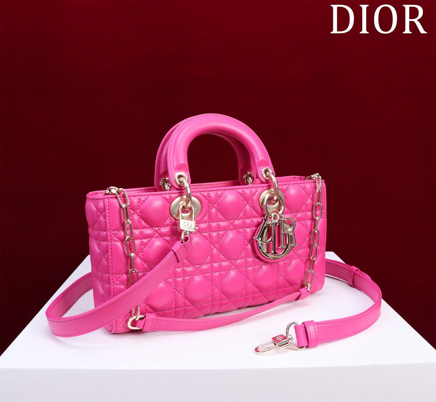 Luxury Diormedium lady d-joy 26 pink lambskin