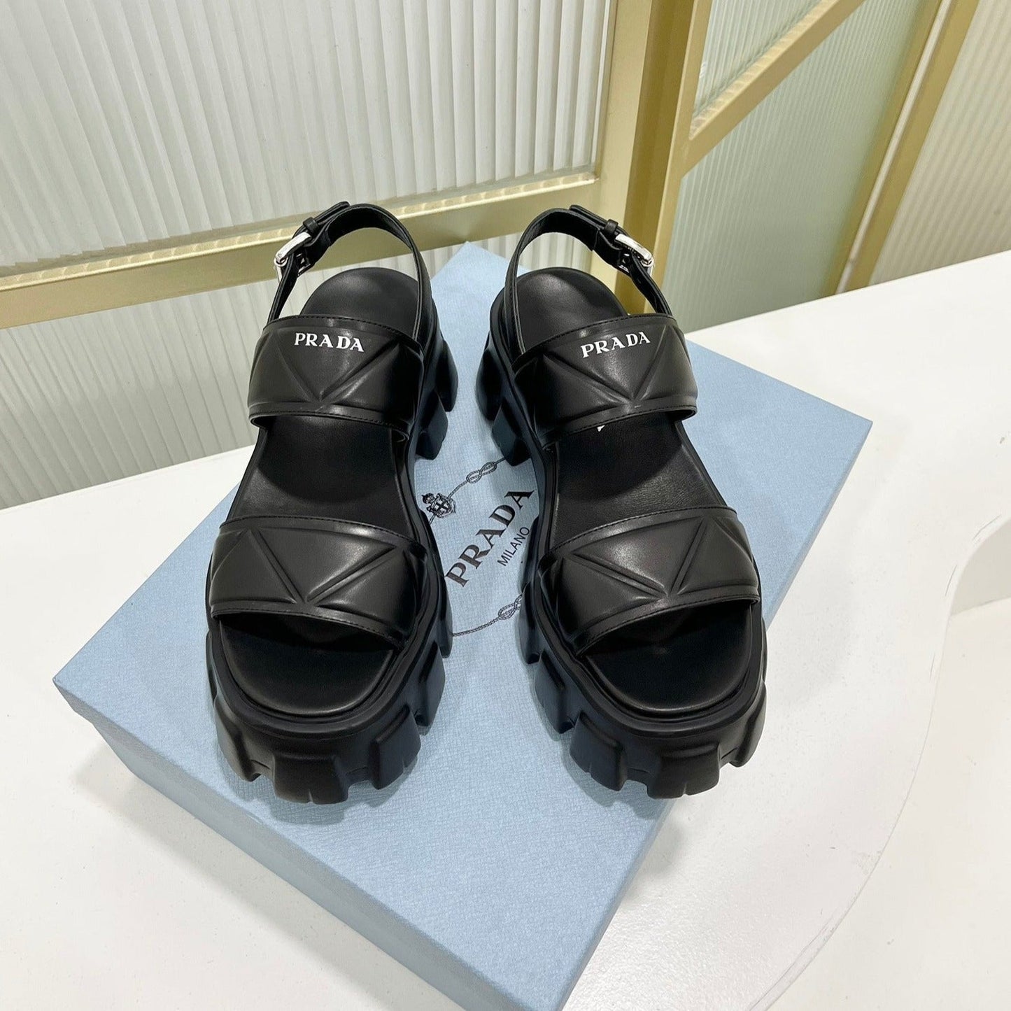 Luxury PradaMONOLITH PLATFORM SANDALS BLACK CALFSKIN