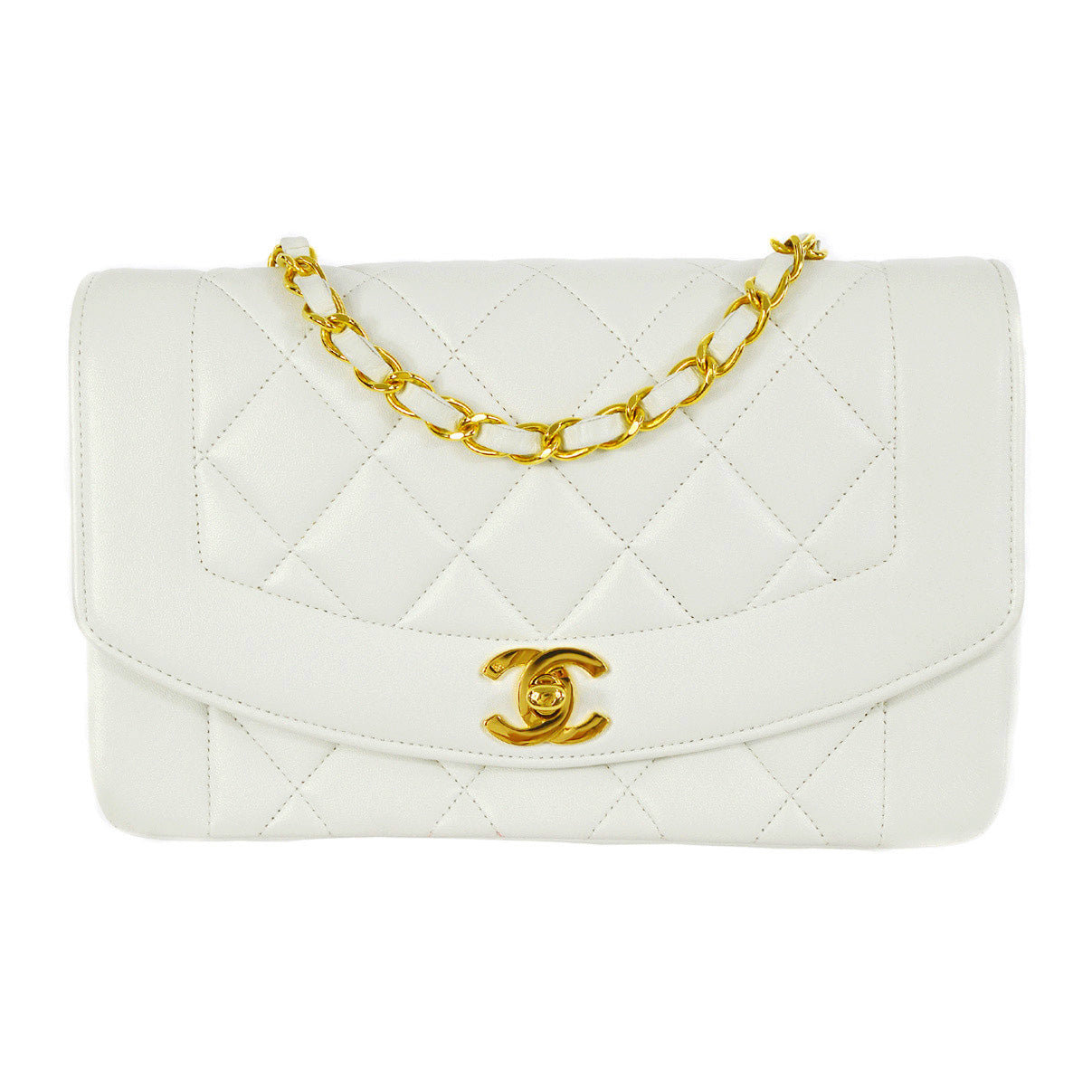 CHANEL 1996-1997 Diana Flap Small White Lambskin 97456