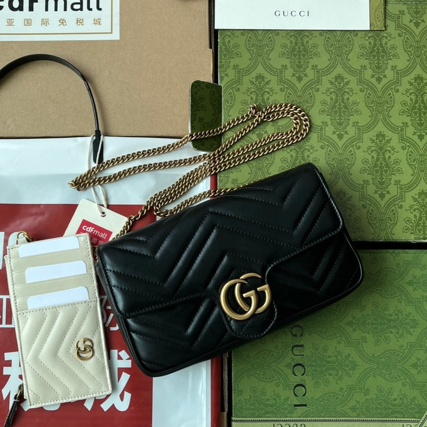 Luxury Gucci gg marmont 21cm black calfskin gold hardware