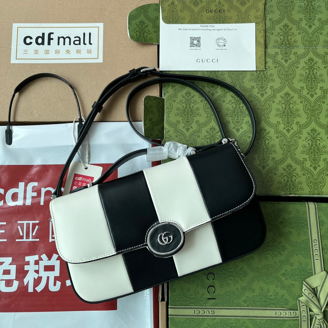 Luxury Gucci PETITE SMALL SHOULDER BAG 27 IN BLACK MIX WHITE CALFSKIN