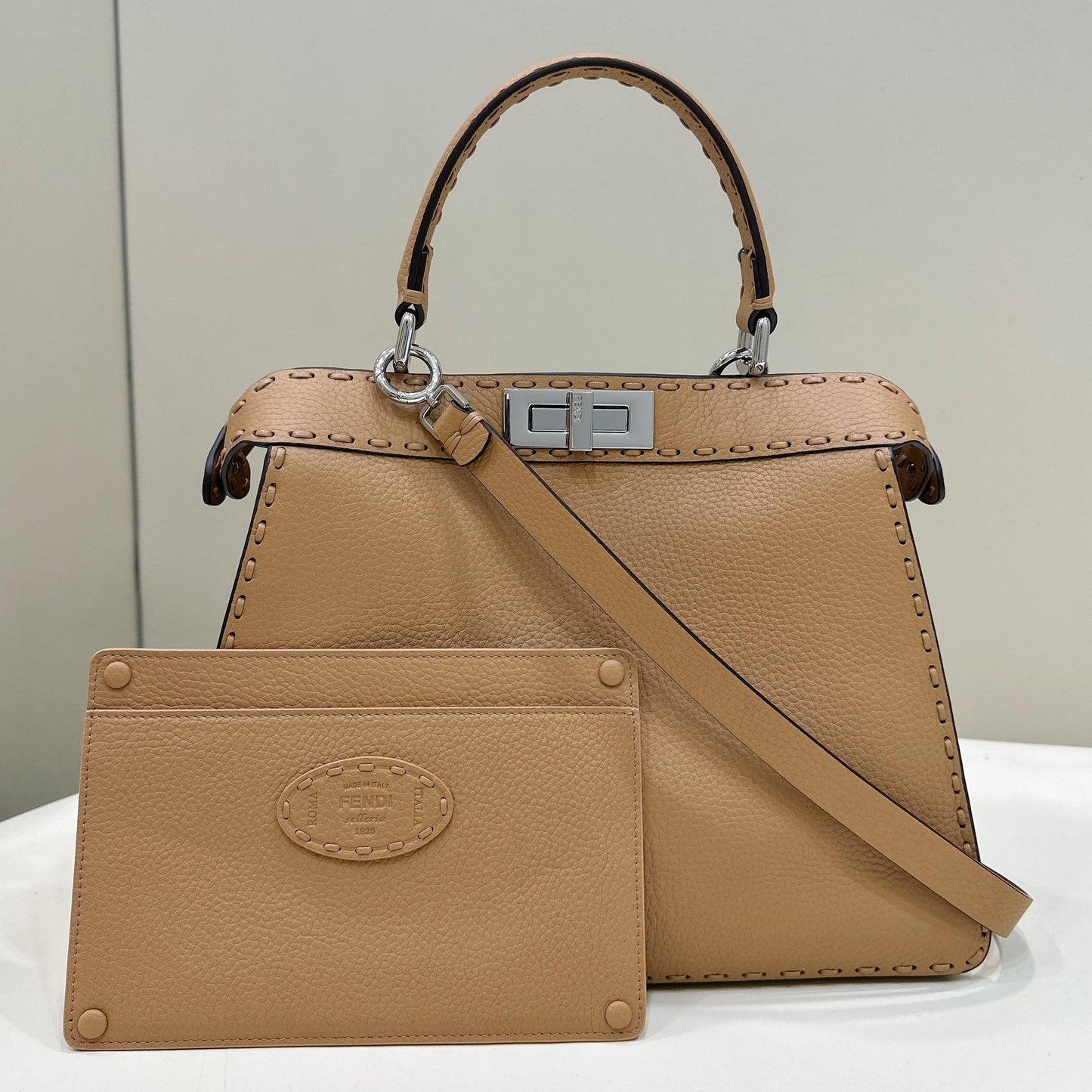Luxury FendiPEEKABOO ISEEU 33 IN CIDER BROWN GRAINED CALFSKIN SILVER HARDWARE