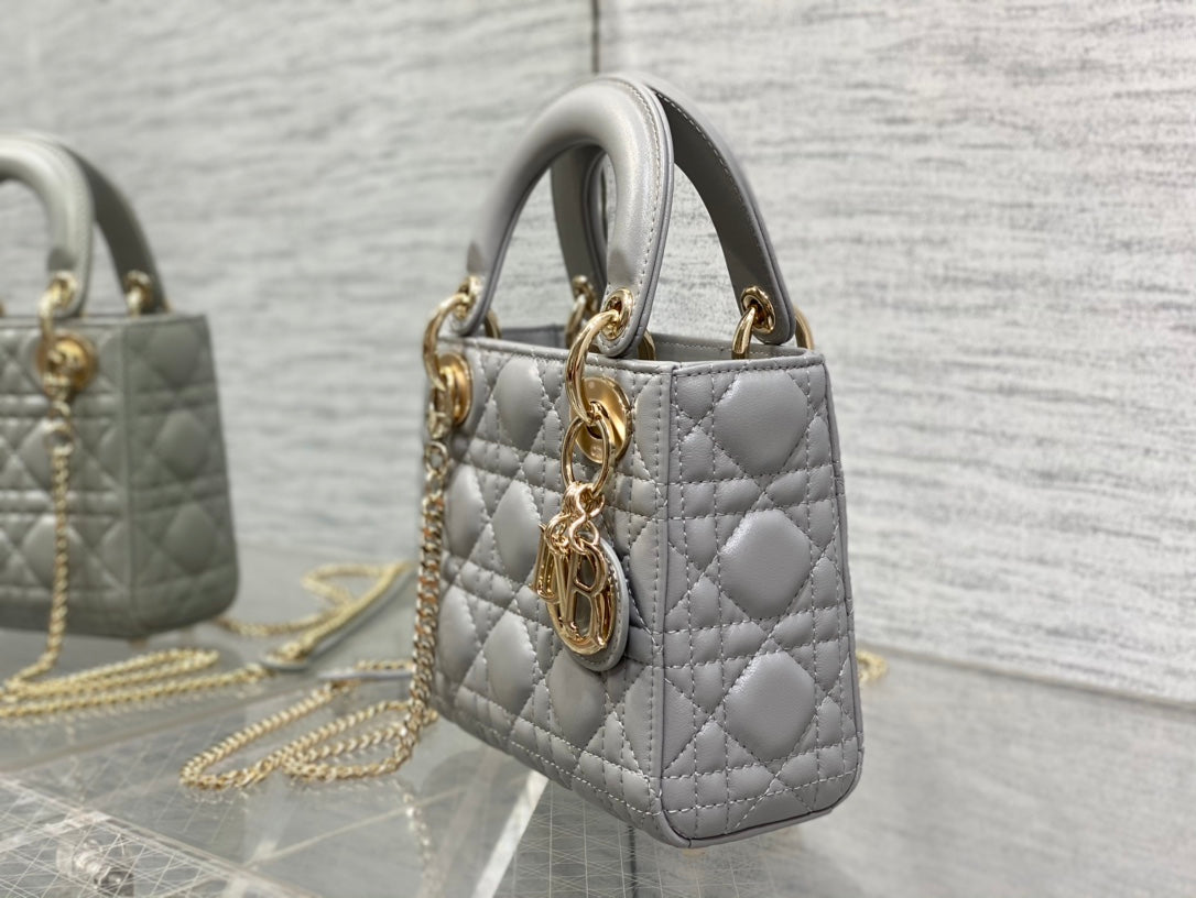 Luxury Diormini lady 17cm grey lambskin